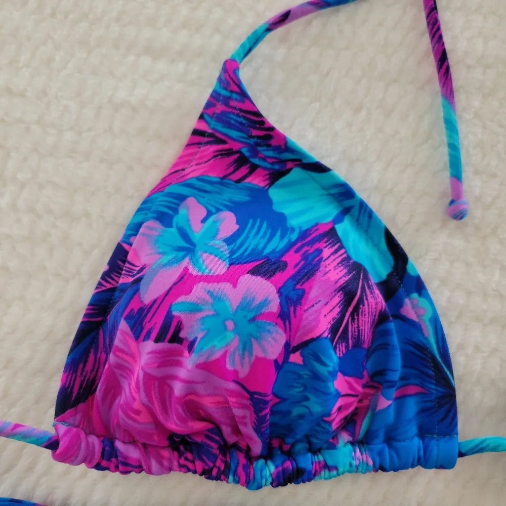 VENUS Blue & Pink Tropical Print Triangle Bikini